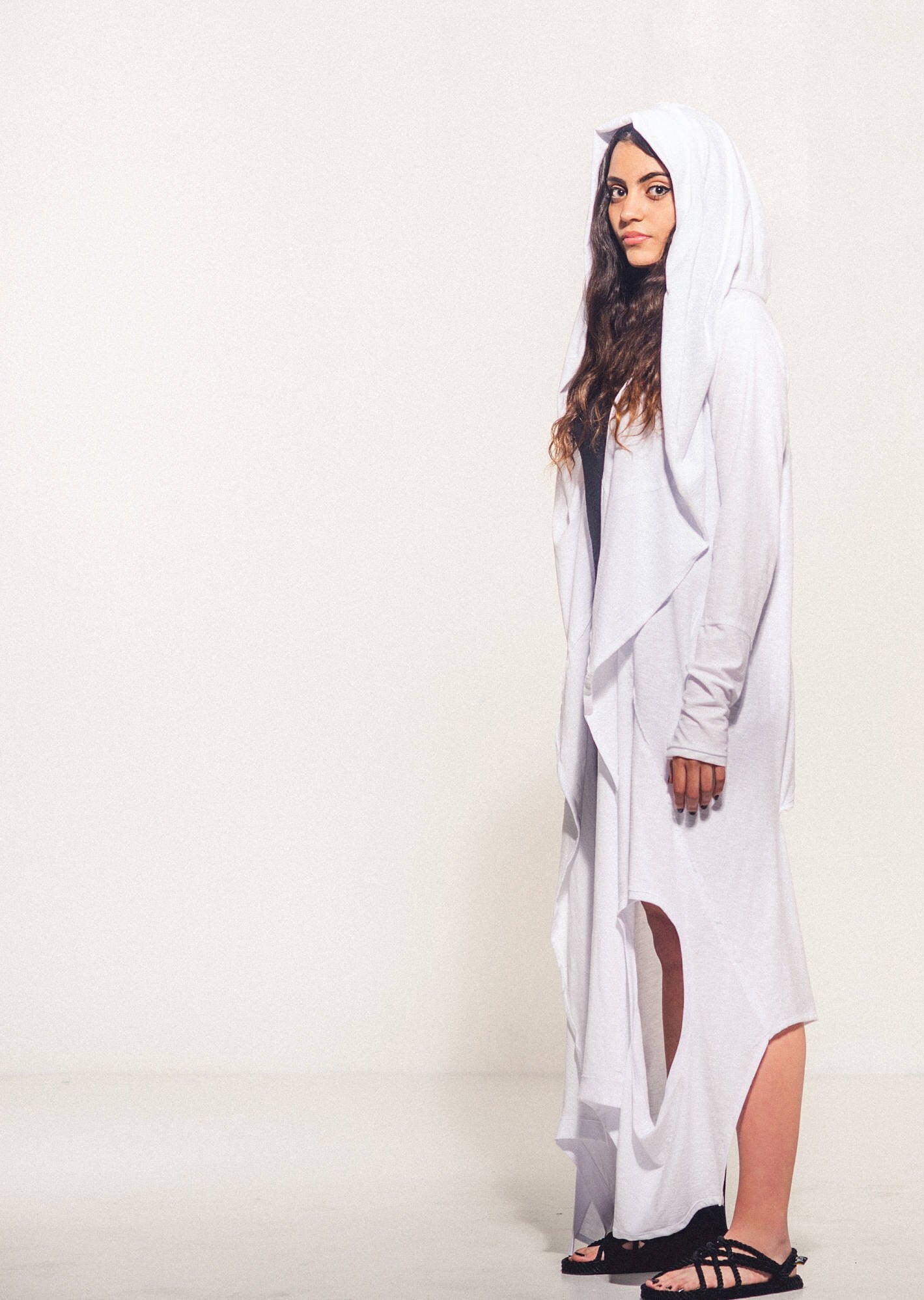 Women's Long Asymmetric Hooded Cardigan