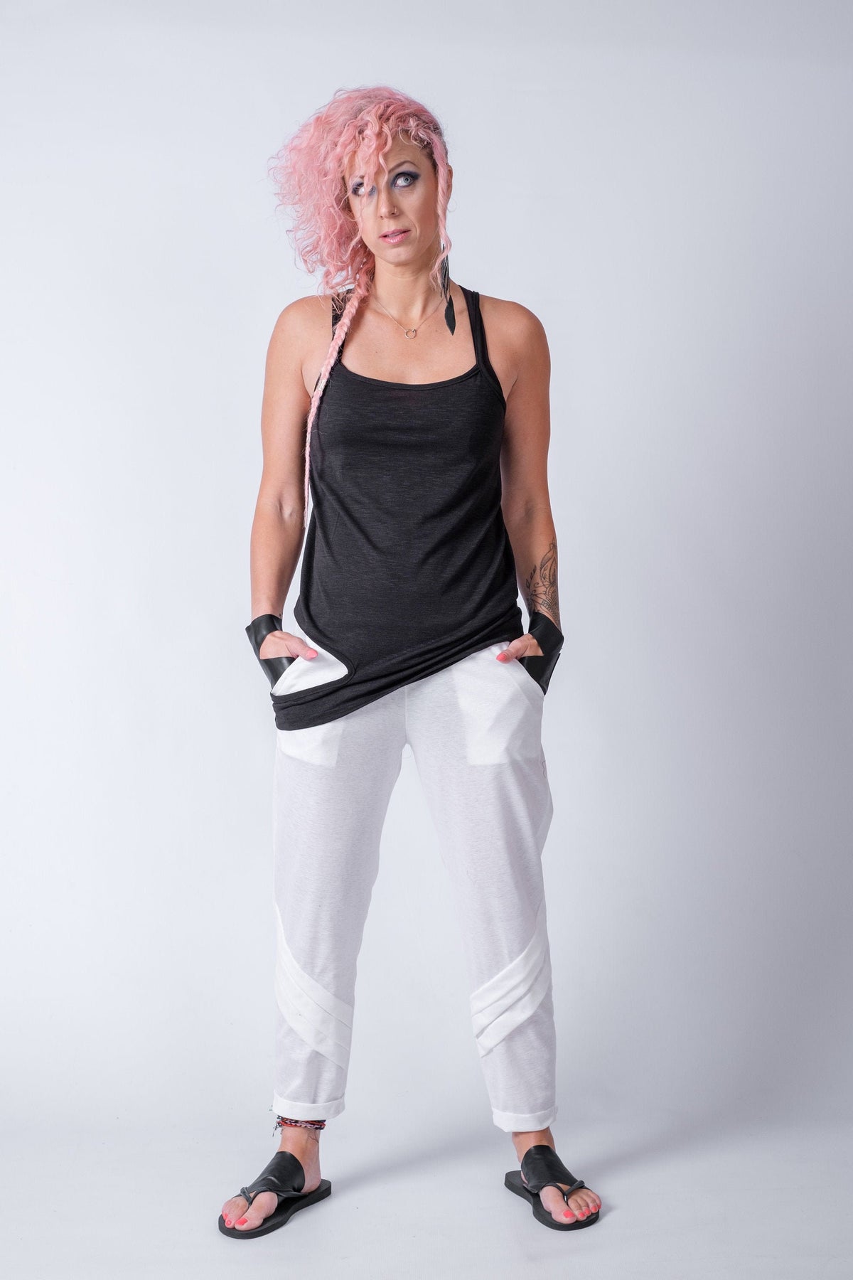 Side Slit Strappy Top with Long Hem