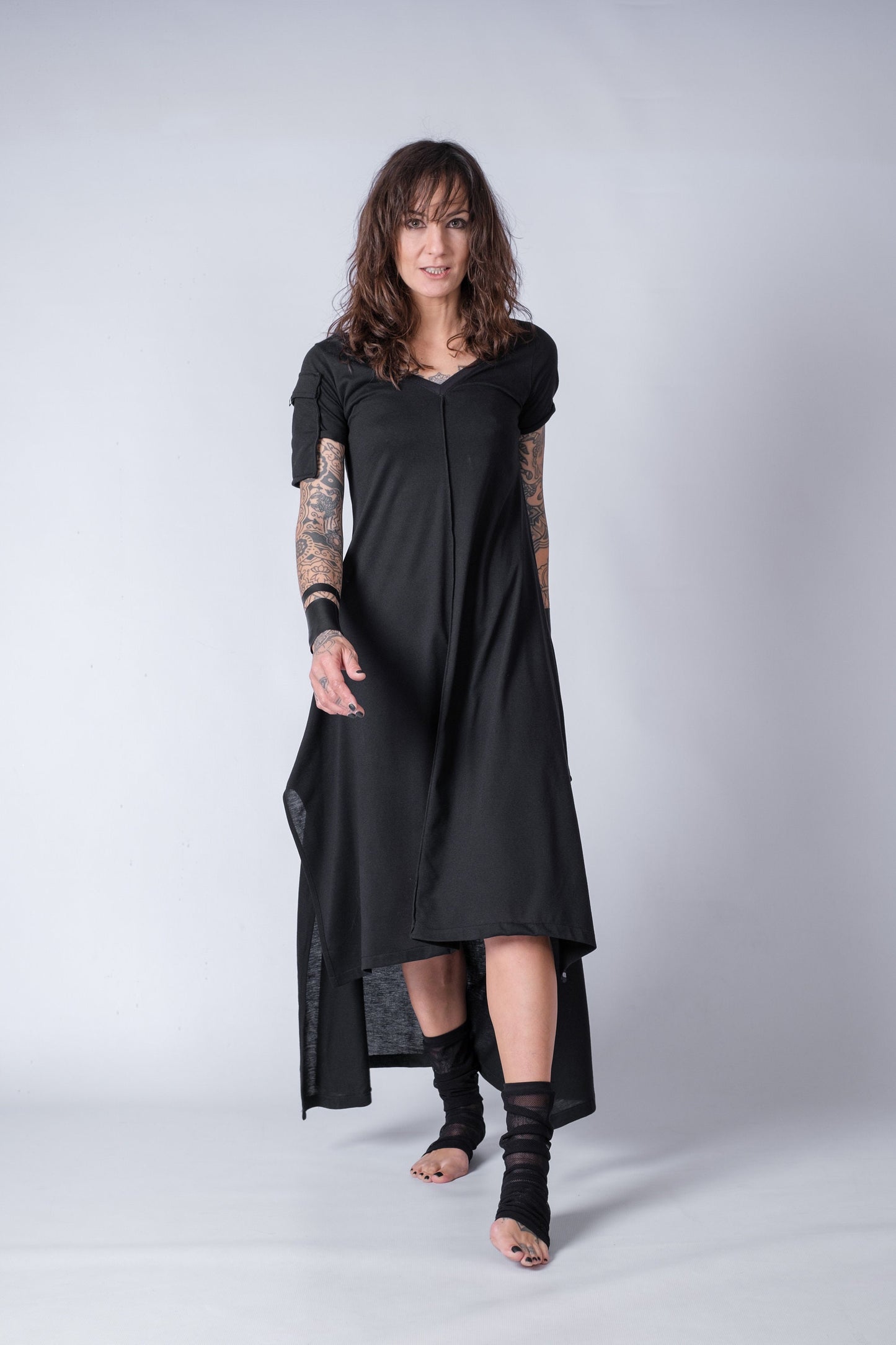 Asymmetric Short Sleeve Long Dress