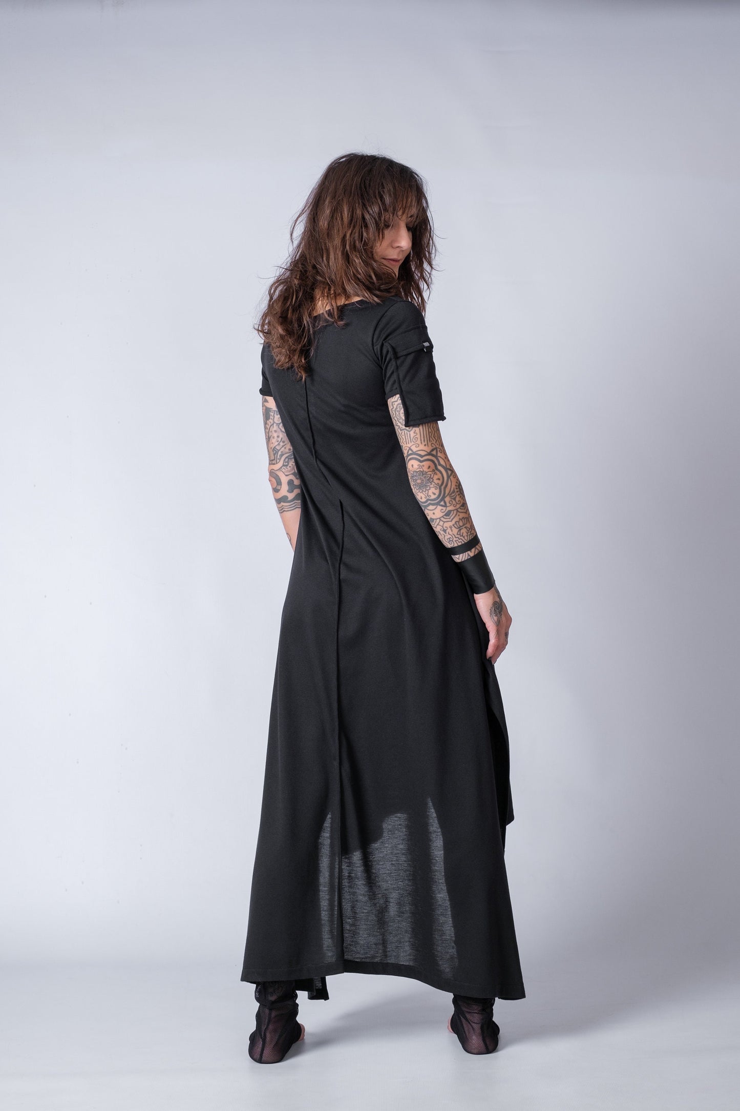 Asymmetric Short Sleeve Long Dress