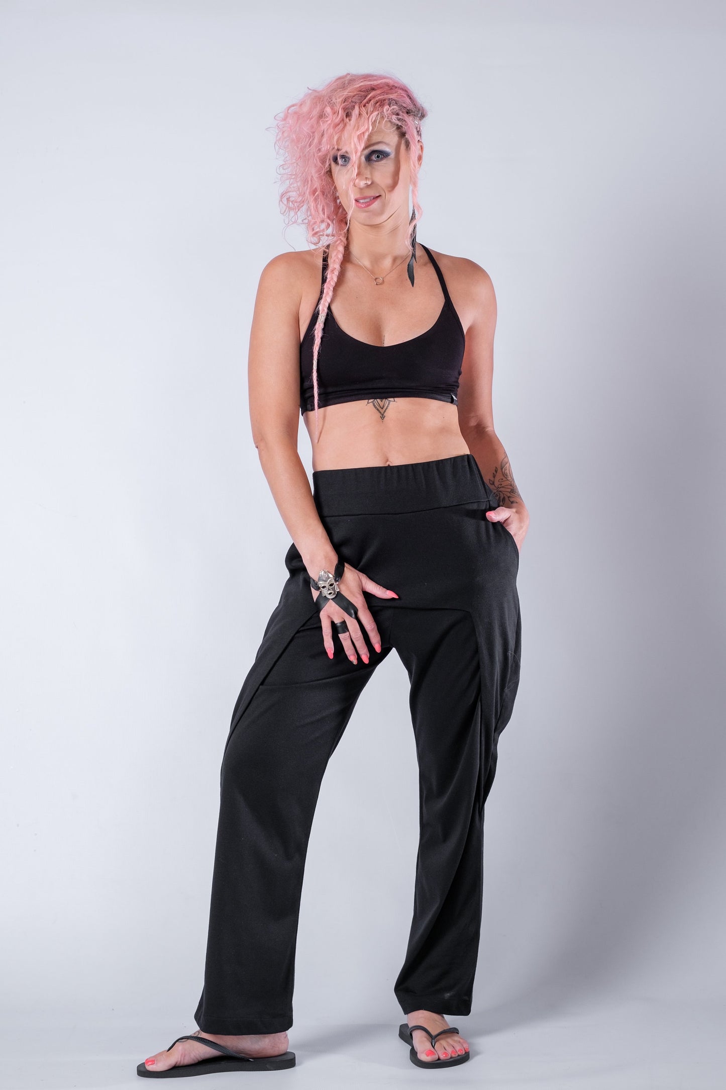 Straight Pants With Overlay Skirt