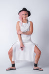 Double Split Maxi Dress Cargo Style / Women's Casual White Shift Dress