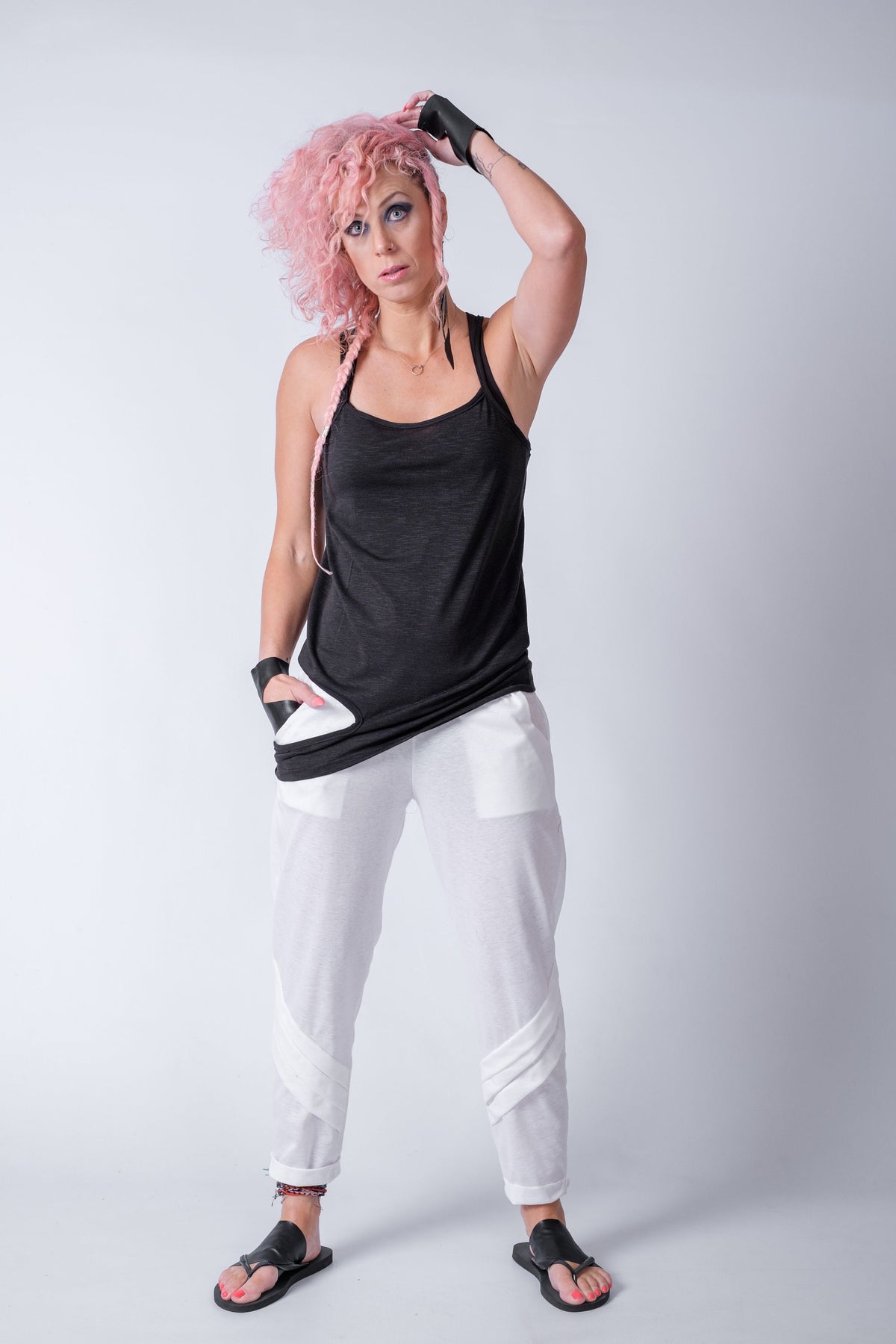 Side Slit Strappy Top with Long Hem