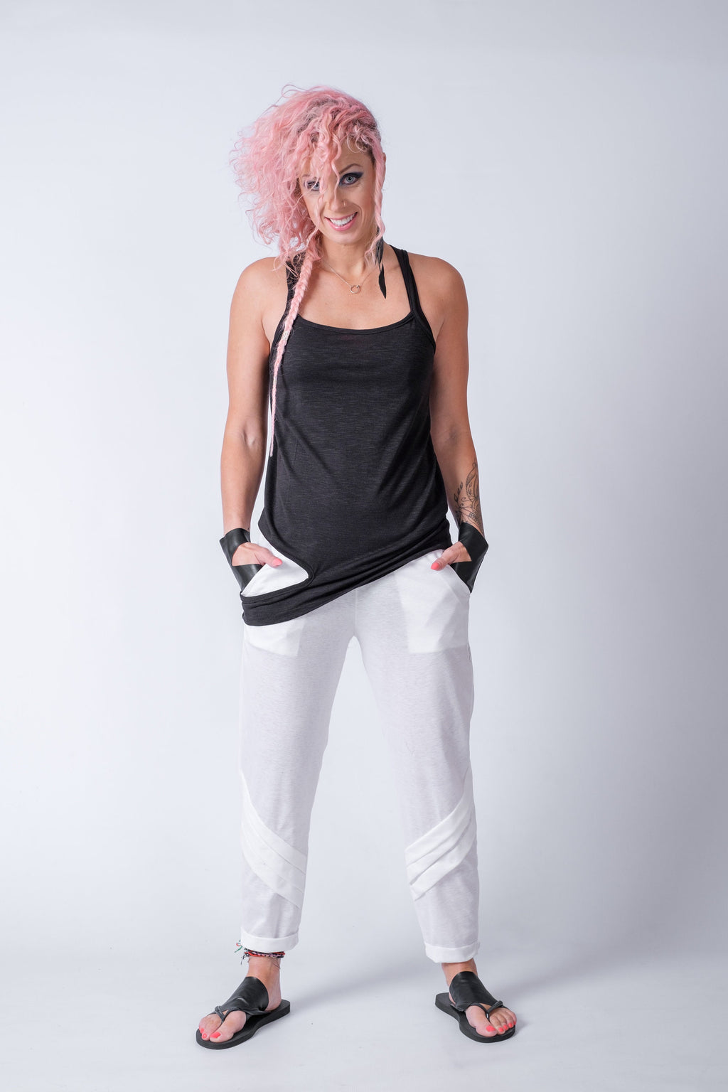 Side Slit Strappy Top with Long Hem