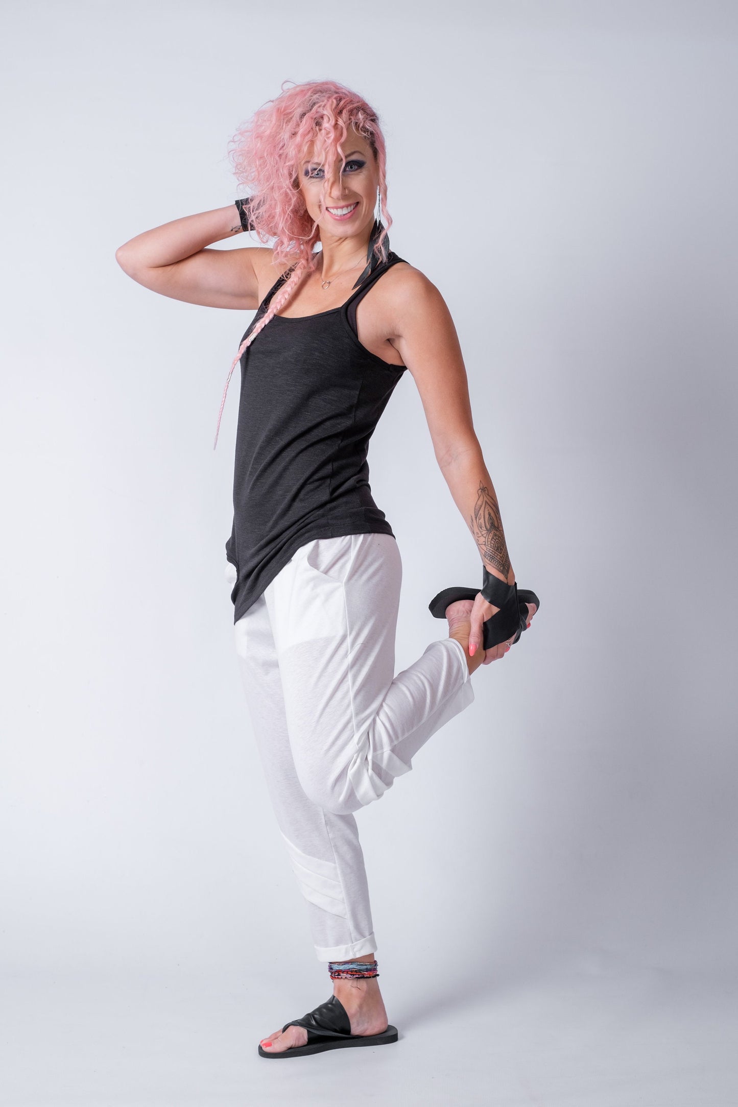 Side Slit Strappy Top with Long Hem