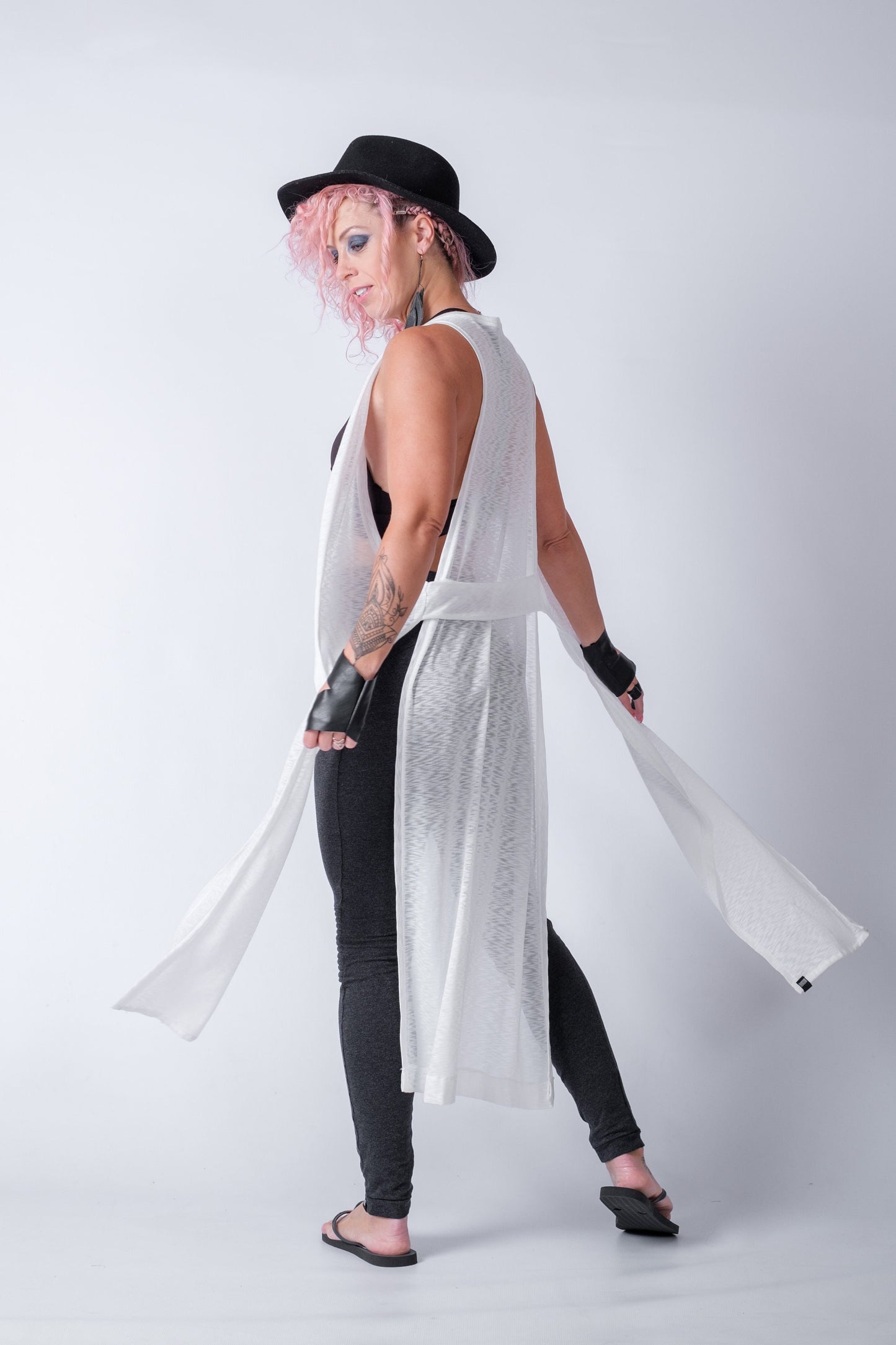 Open Front Sleeveless Cardigan With Side Splits