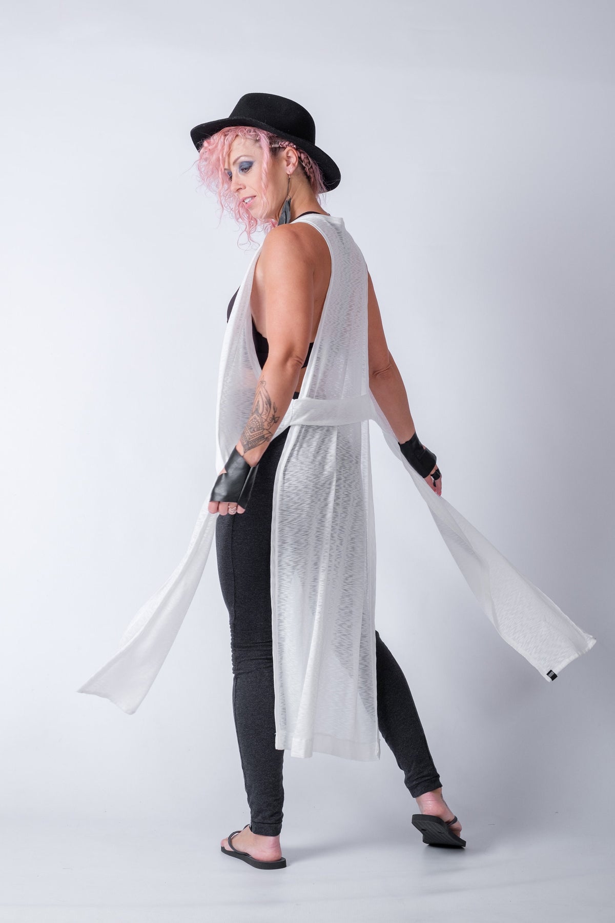 Open Front Sleeveless Cardigan With Side Splits
