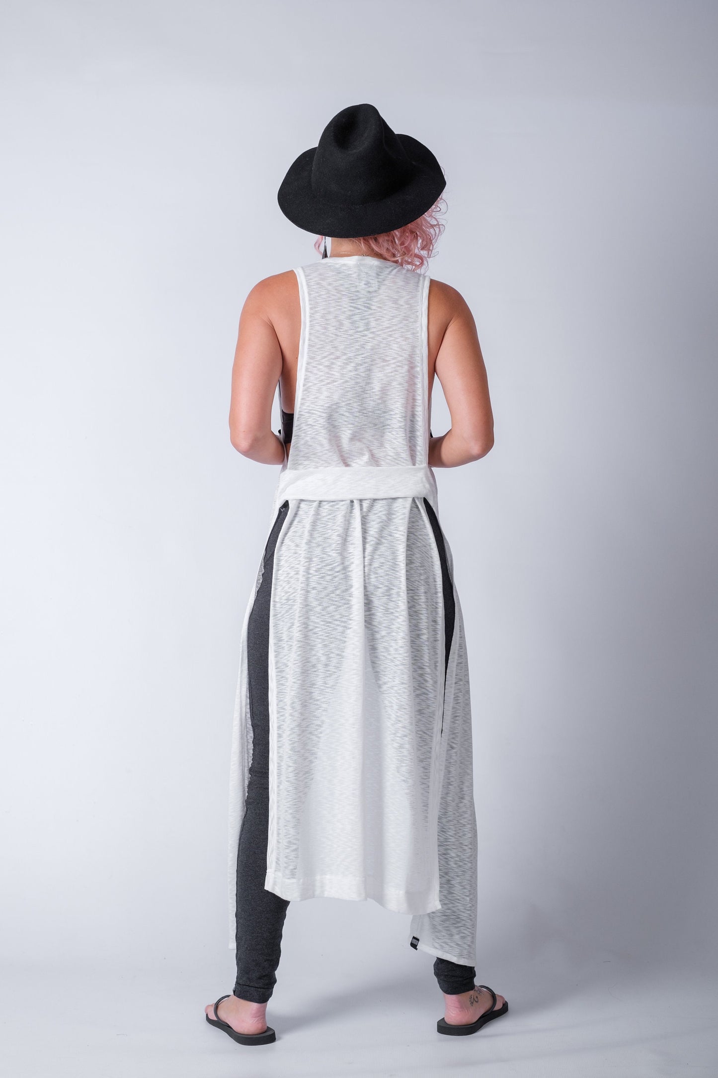 Open Front Sleeveless Cardigan With Side Splits