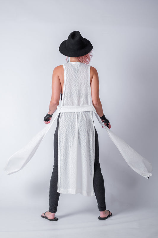 Open Front Sleeveless Cardigan With Side Splits