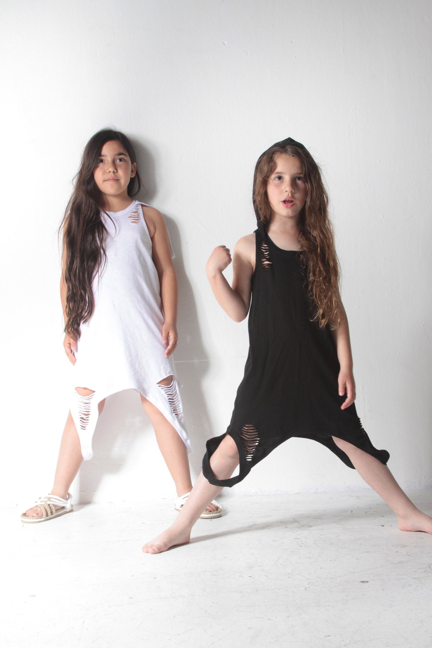 Girls Cotton Asymmetric Tank Dress With Hood