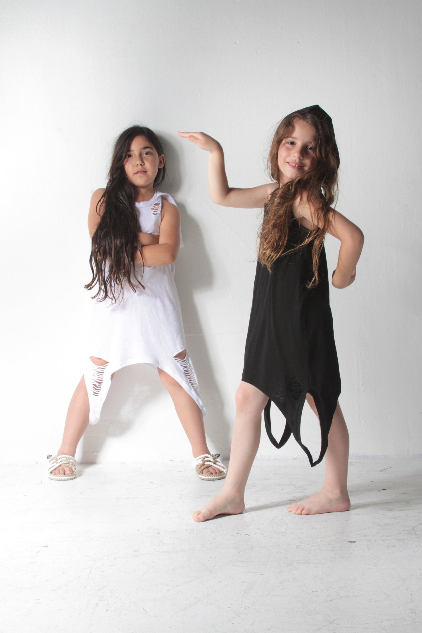 Girls Cotton Asymmetric Tank Dress With Hood