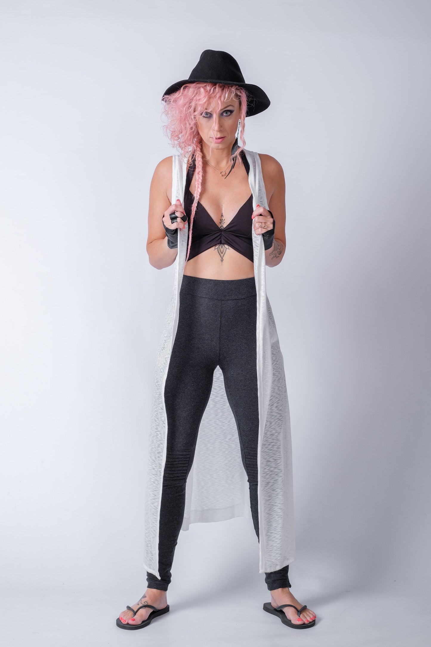 Open Front Sleeveless Cardigan With Side Splits