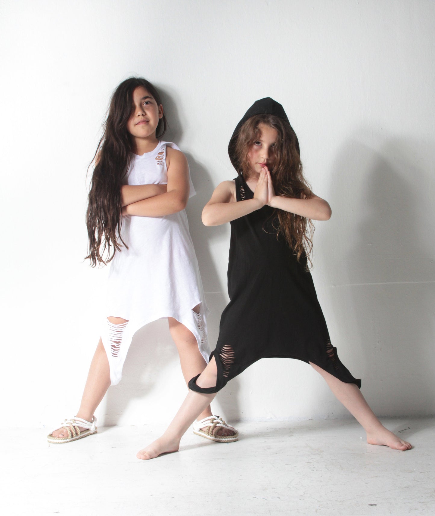 Girls Cotton Asymmetric Tank Dress With Hood