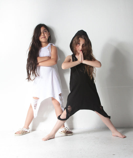 Girls Cotton Asymmetric Tank Dress With Hood