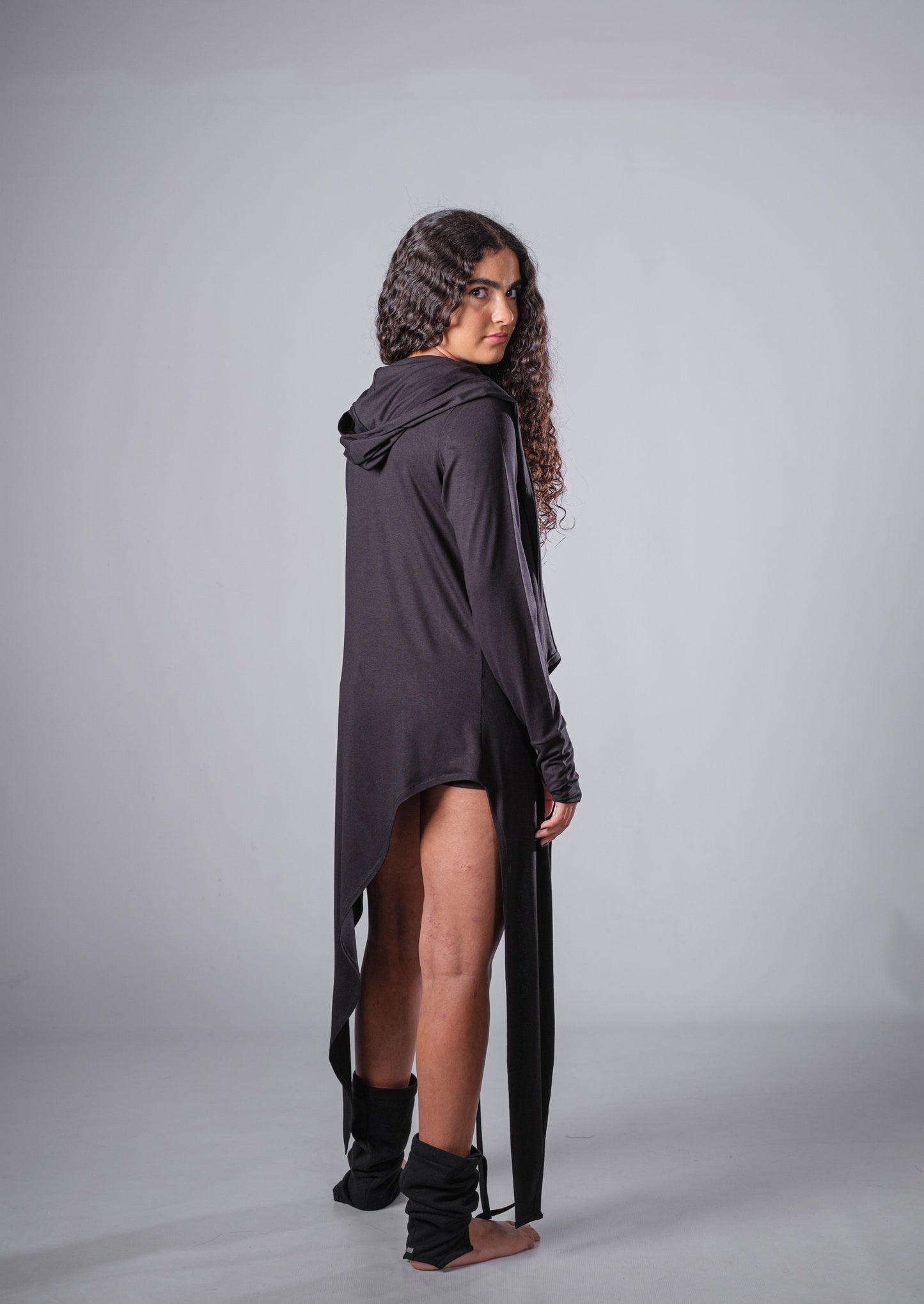 Women's Cotton Lycra Asymmetric Hooded Cardigan