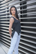Black V Neck Sleeveless Top With Side Splits