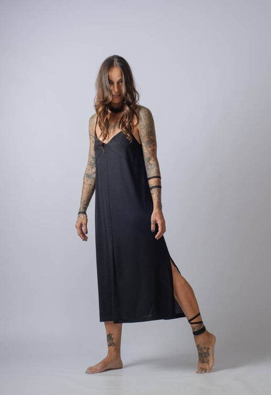 Black Strappy Midi Loose Dress