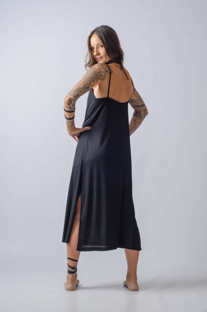 Black Strappy Midi Loose Dress