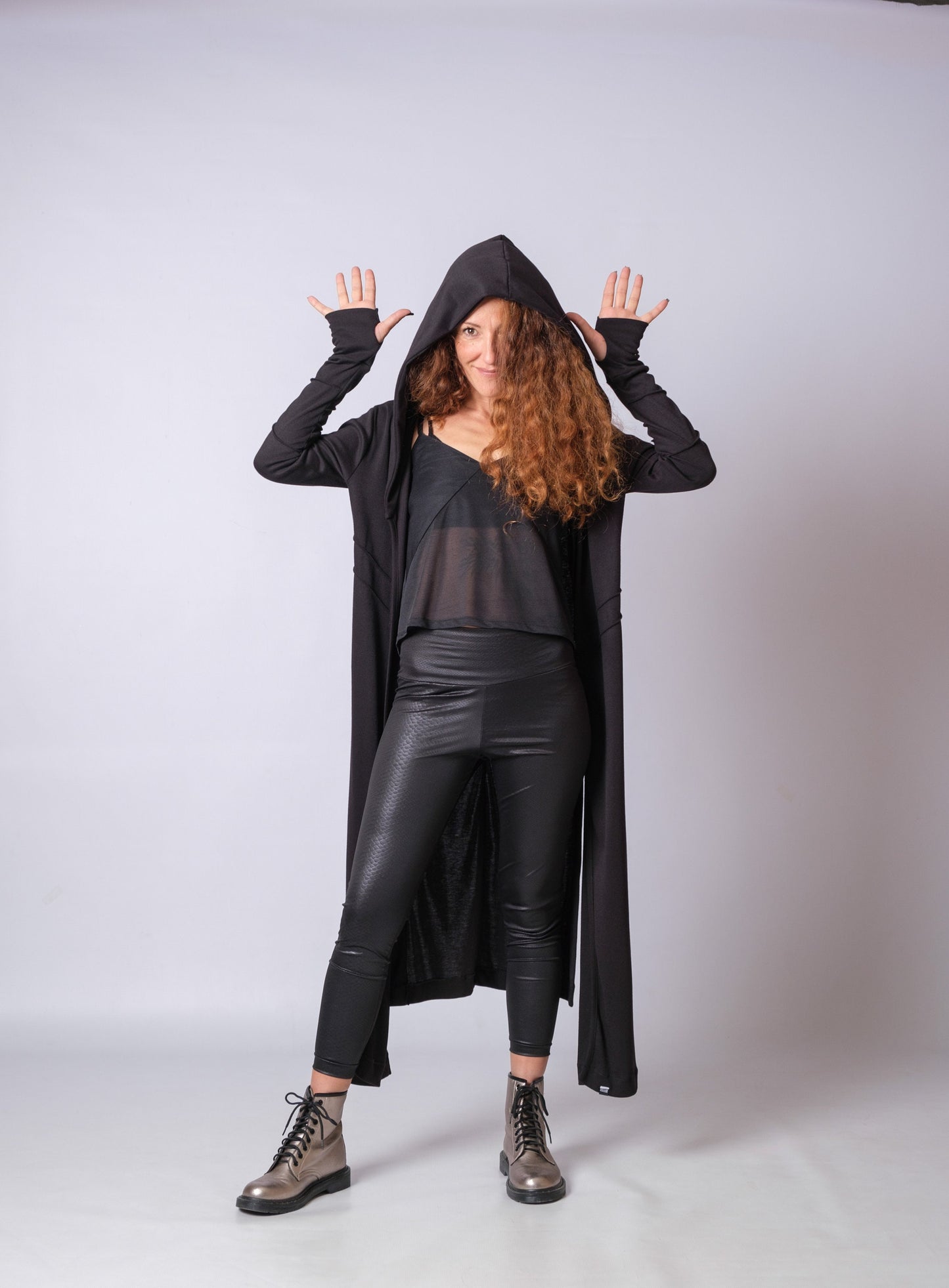 Black Cyberpunk Long Cardigan With Thumb Holes