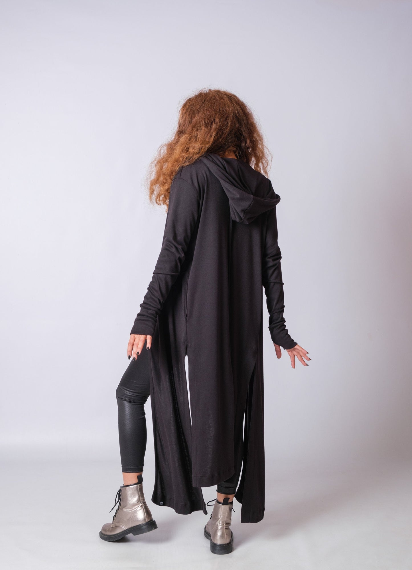 Black Cyberpunk Long Cardigan With Thumb Holes