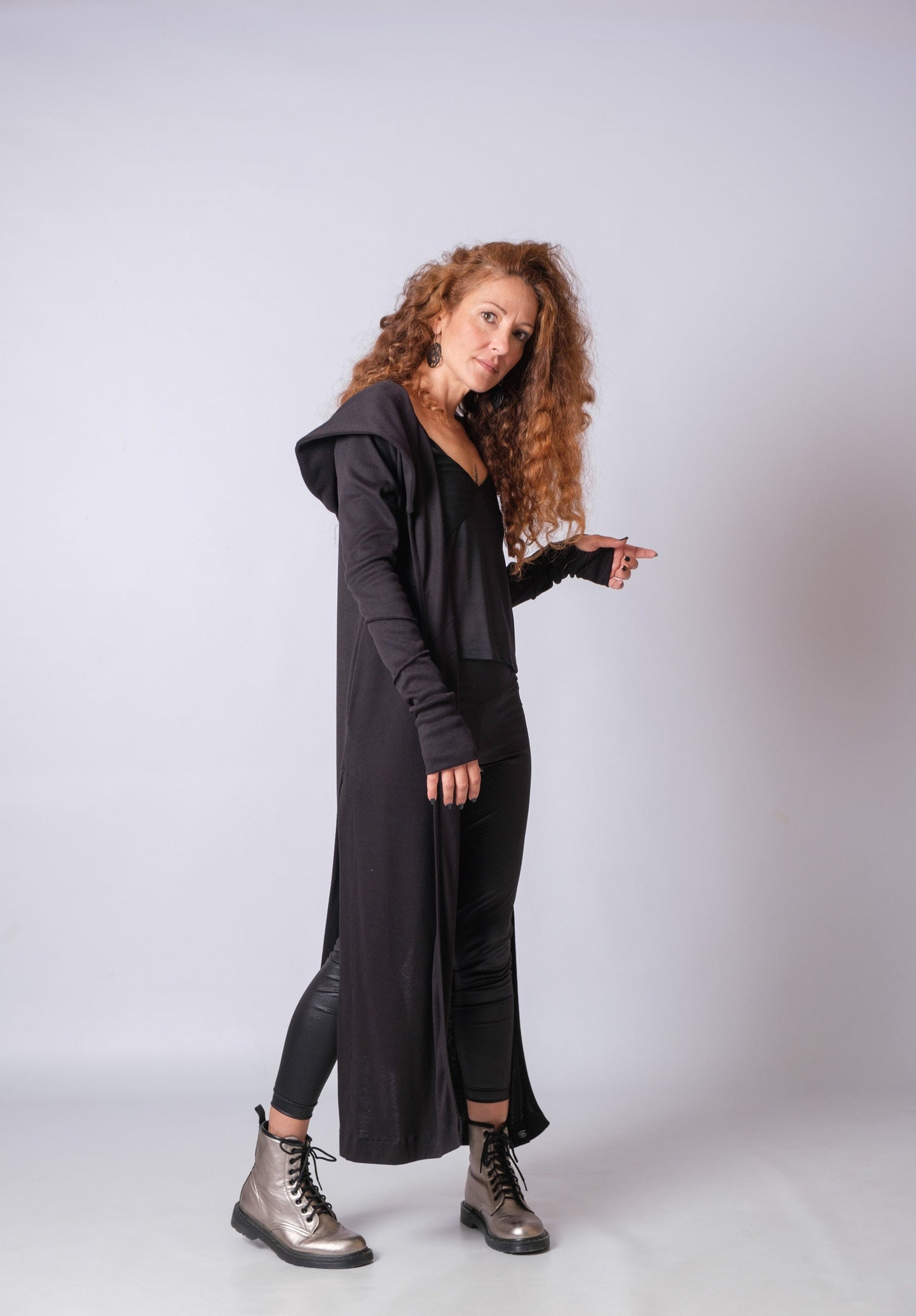 Black Cyberpunk Long Cardigan With Thumb Holes