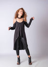 Long Strappy Asymmetric Black Cold Shoulder Top / Extravagant Casual Tunic / Thumb Hole Sleeve Blouse / Cotton Top / Avant Garde Black Blouse