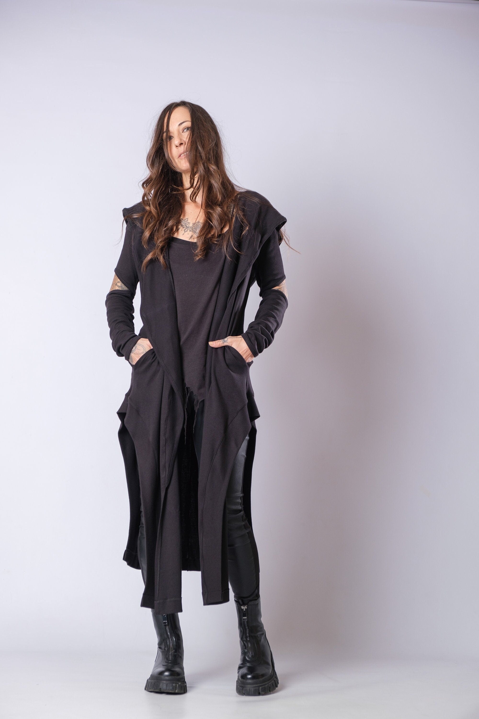 New Long Hooded Asymmetric Cardigan