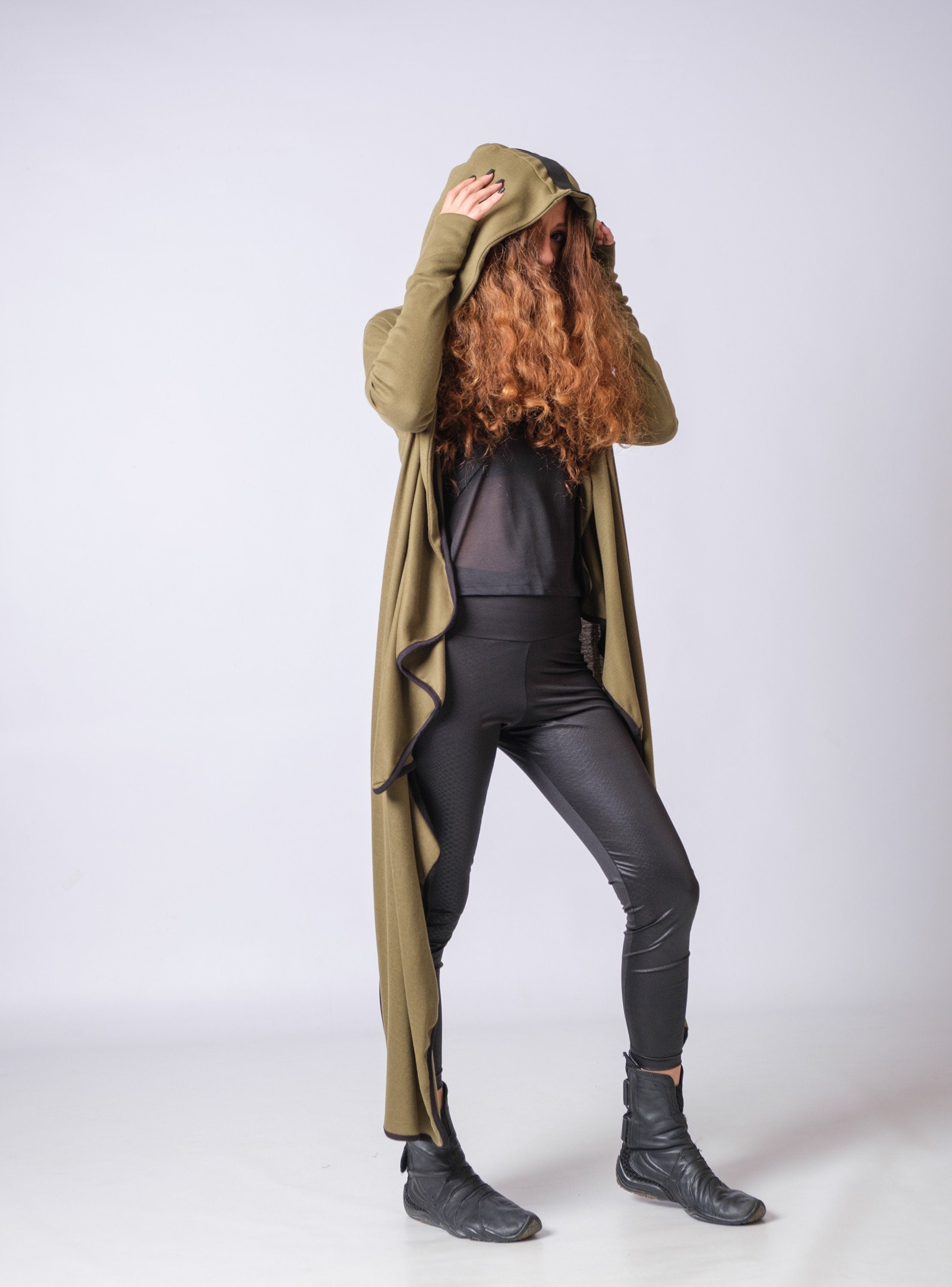 New Cotton Hooded Futuristic Cardigan / Asymmetric Long Cyberpunk Cardigan / Extravagant Loose Cardigan