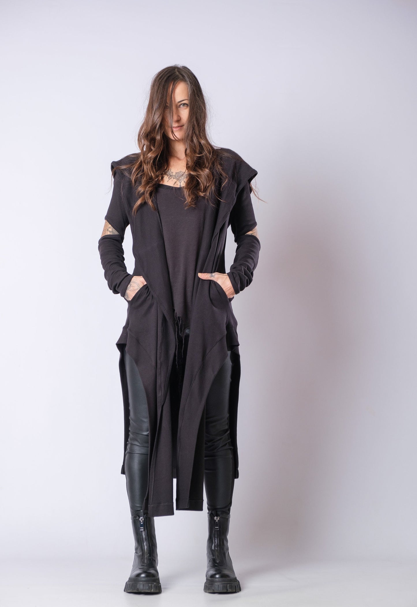New Long Hooded Asymmetric Cardigan