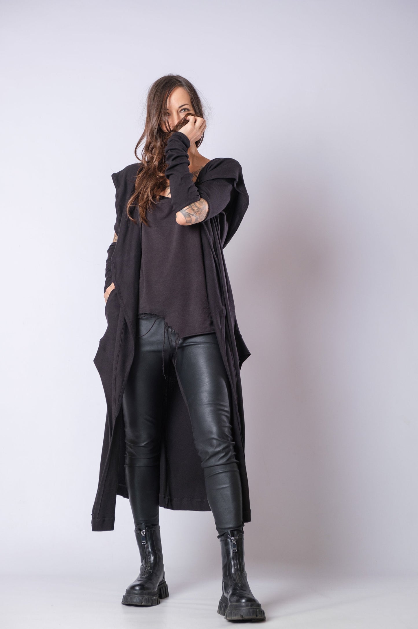 New Long Hooded Asymmetric Cardigan