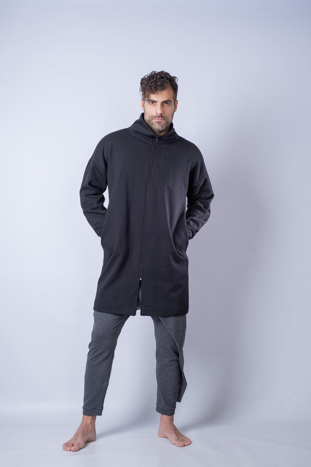 Men's Long Cardigan Sweater Collared with Zip