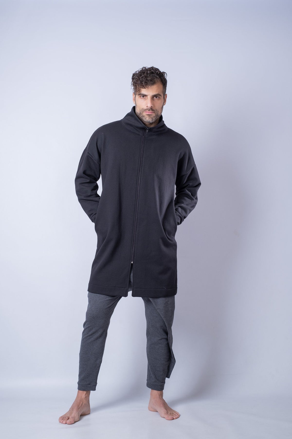 Men's Long Cardigan Sweater Collared with Zip