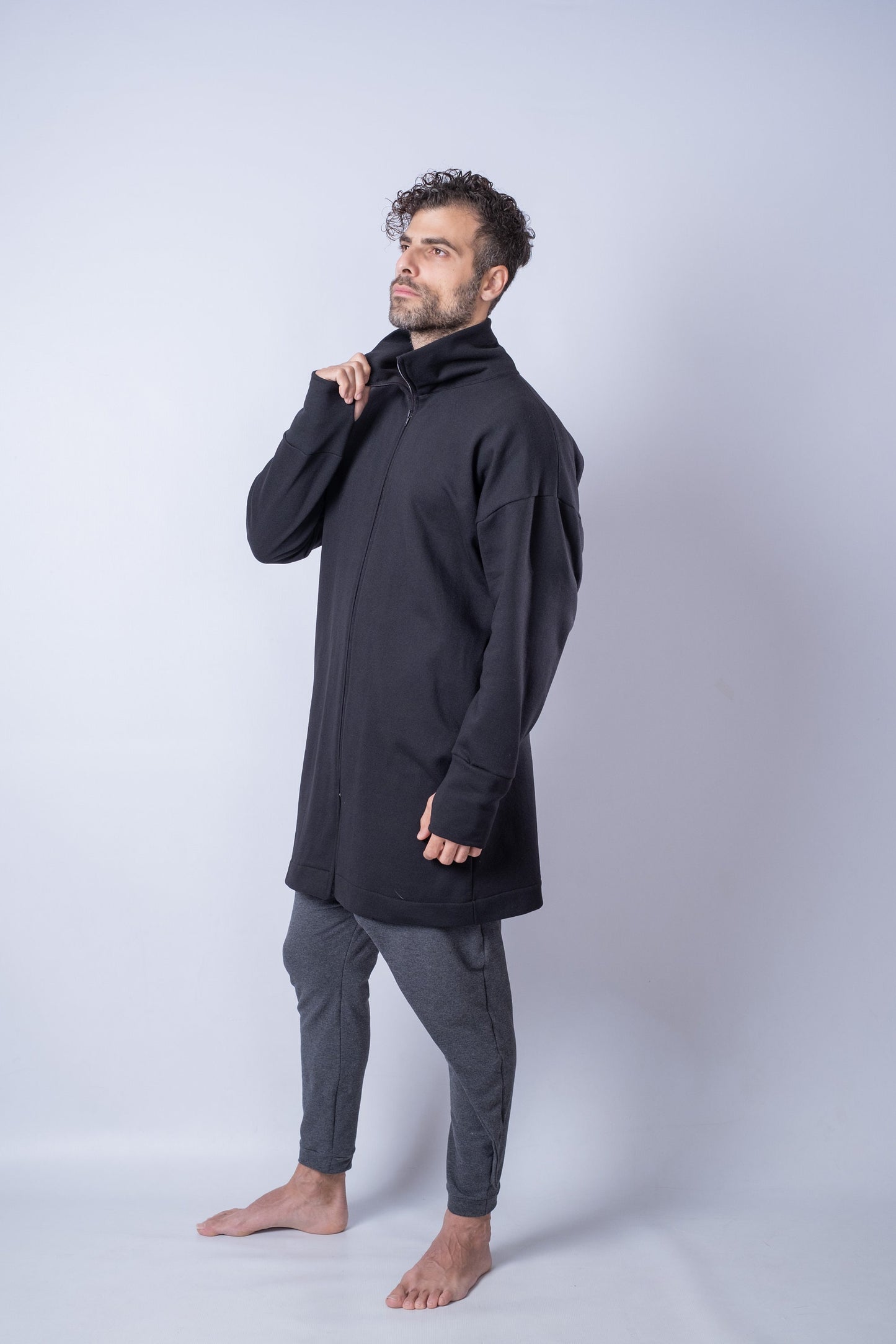 Men's Long Cardigan Sweater Collared with Zip