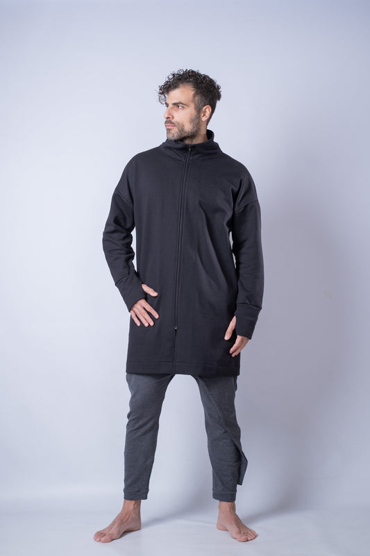 Men's Long Cardigan Sweater Collared with Zip