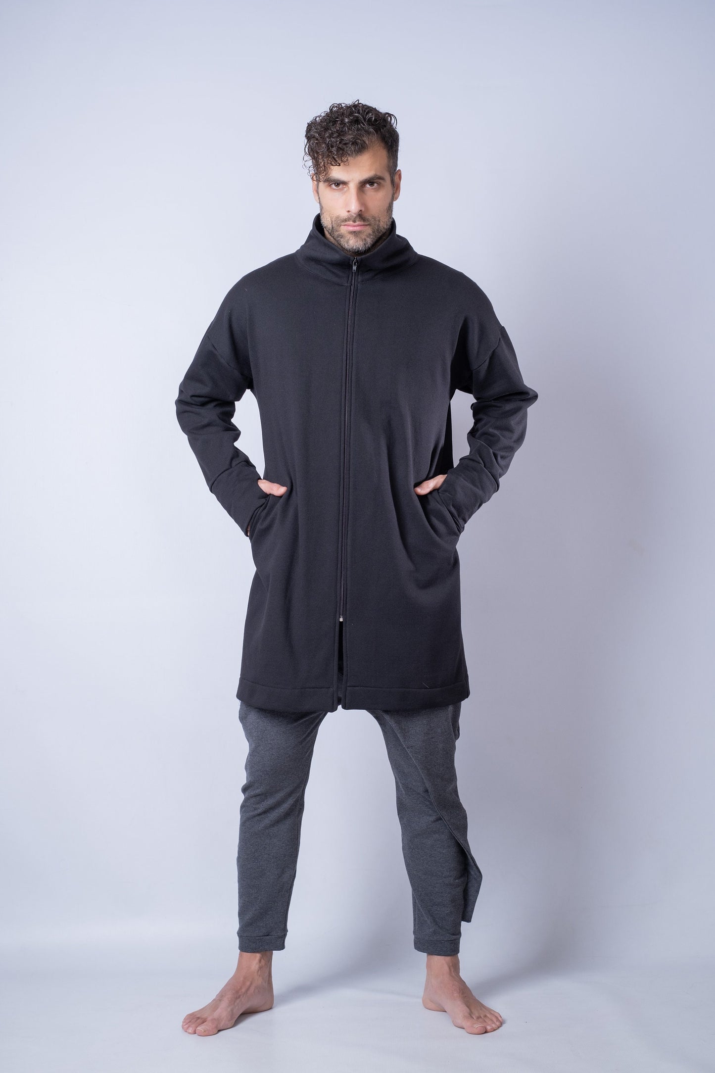 Men's Long Cardigan Sweater Collared with Zip