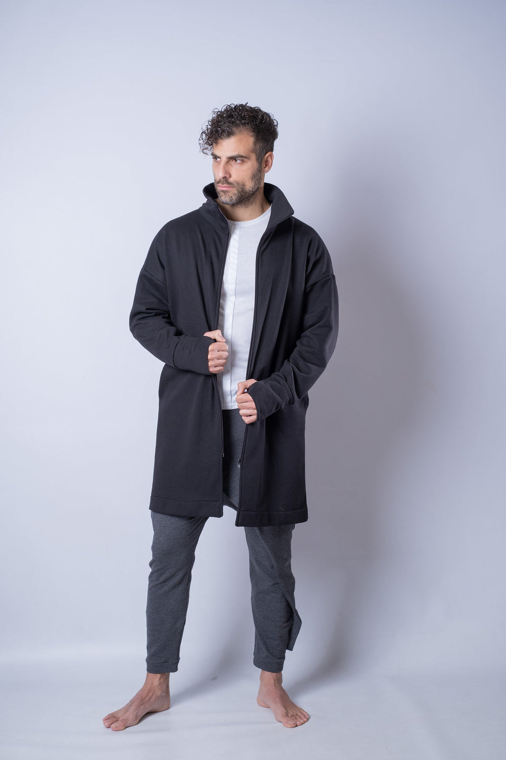 Men's Long Cardigan Sweater Collared with Zip
