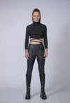 Womens Turtleneck Crop Top With Long Sleeves / Black Fitted Blouse / Basic Solid Casual Cropped Top