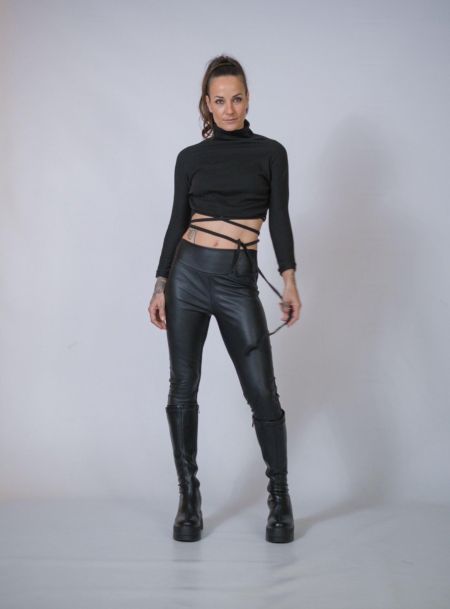 Womens Turtleneck Crop Top With Long Sleeves