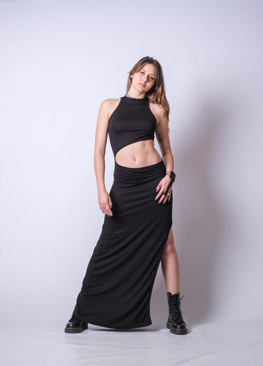 Sleeveless Cut Out Black Dress
