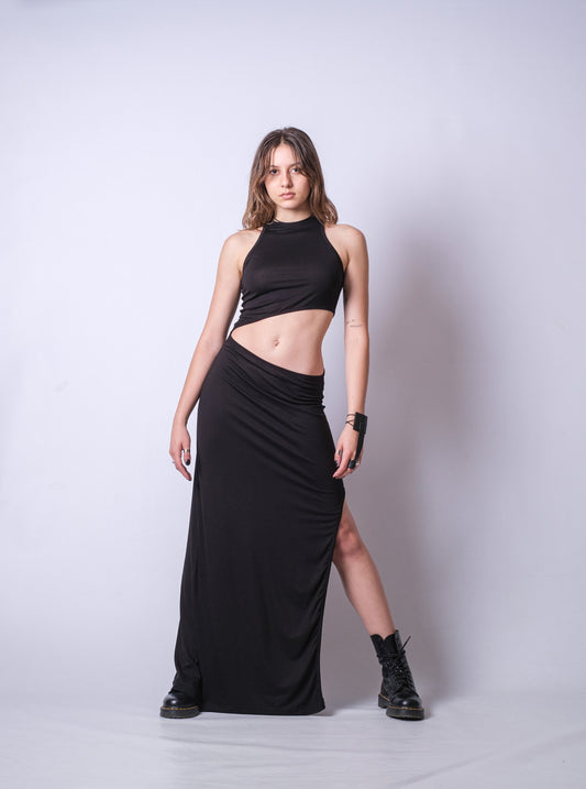 Sleeveless Cut Out Black Dress