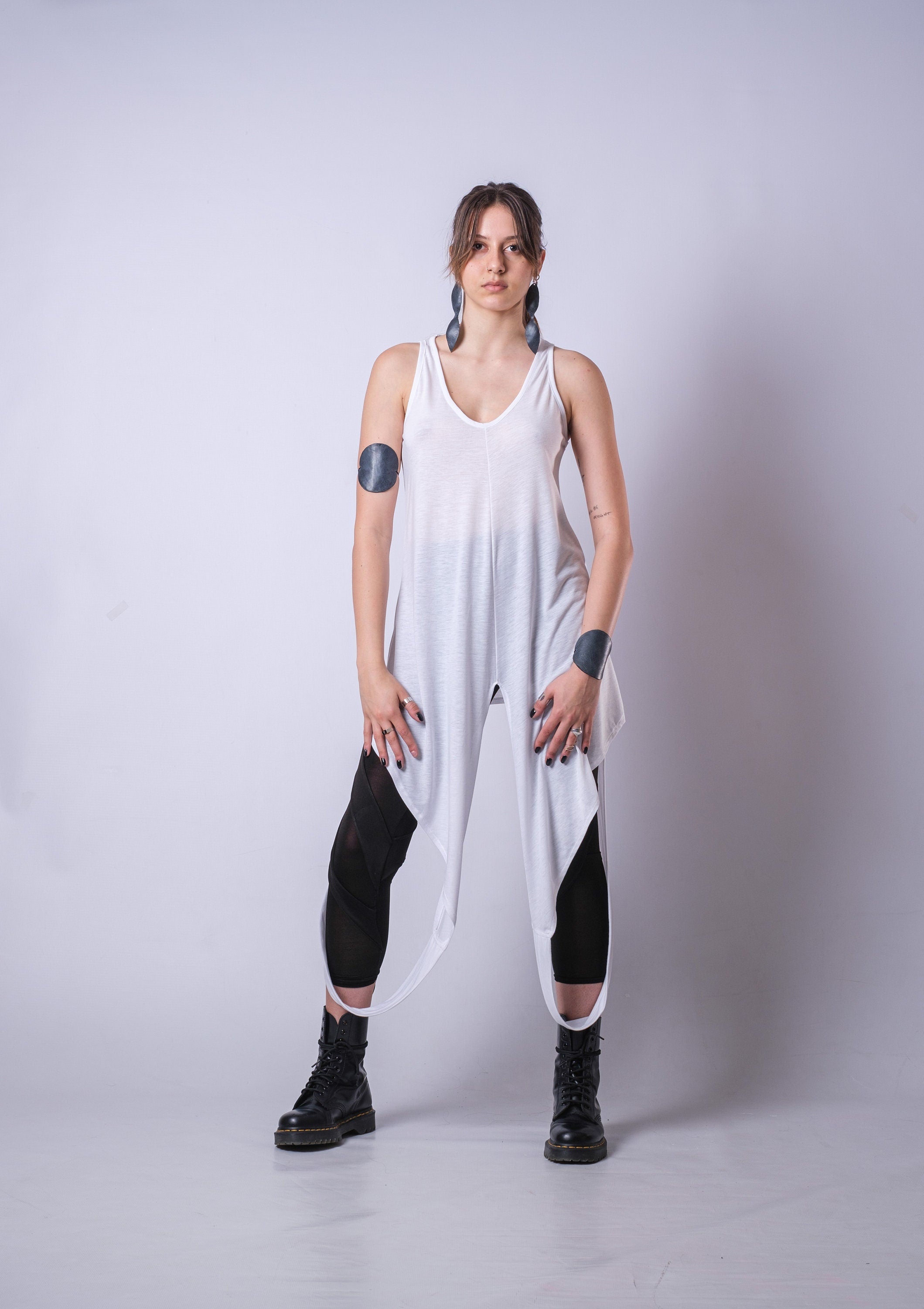 Women's Asymmetric Loose Tunic / Summer White Long Top / Extravagant Tunic Top / Handmade Long Top / Plus Size Sleeveless Tunic / V Neck Tunic