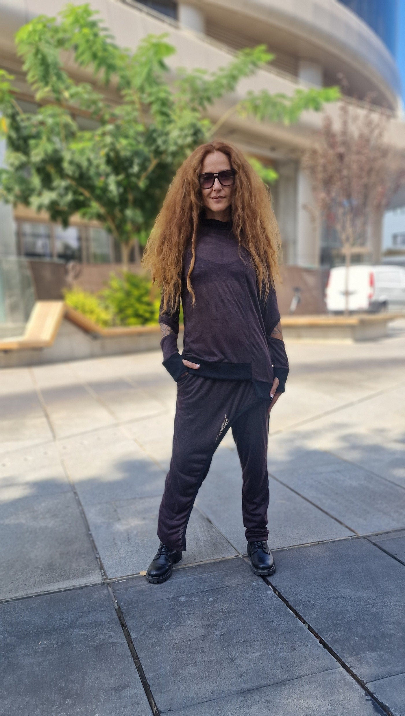 New Asymmetric Cotton Sweatshirt Hoodie With Split Sleeves and Thumbholes