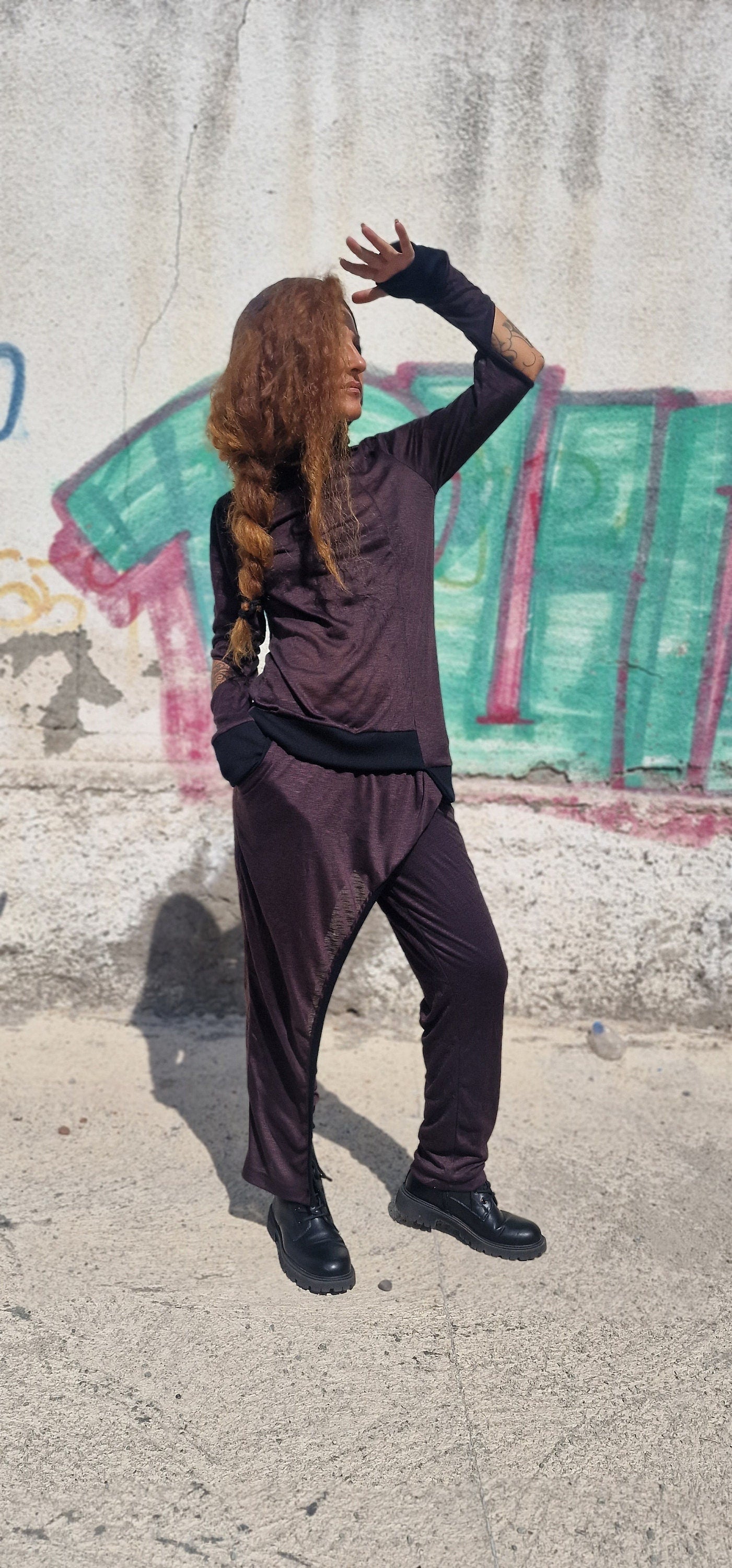 New Asymmetric Cotton Sweatshirt Hoodie With Split Sleeves and Thumbholes
