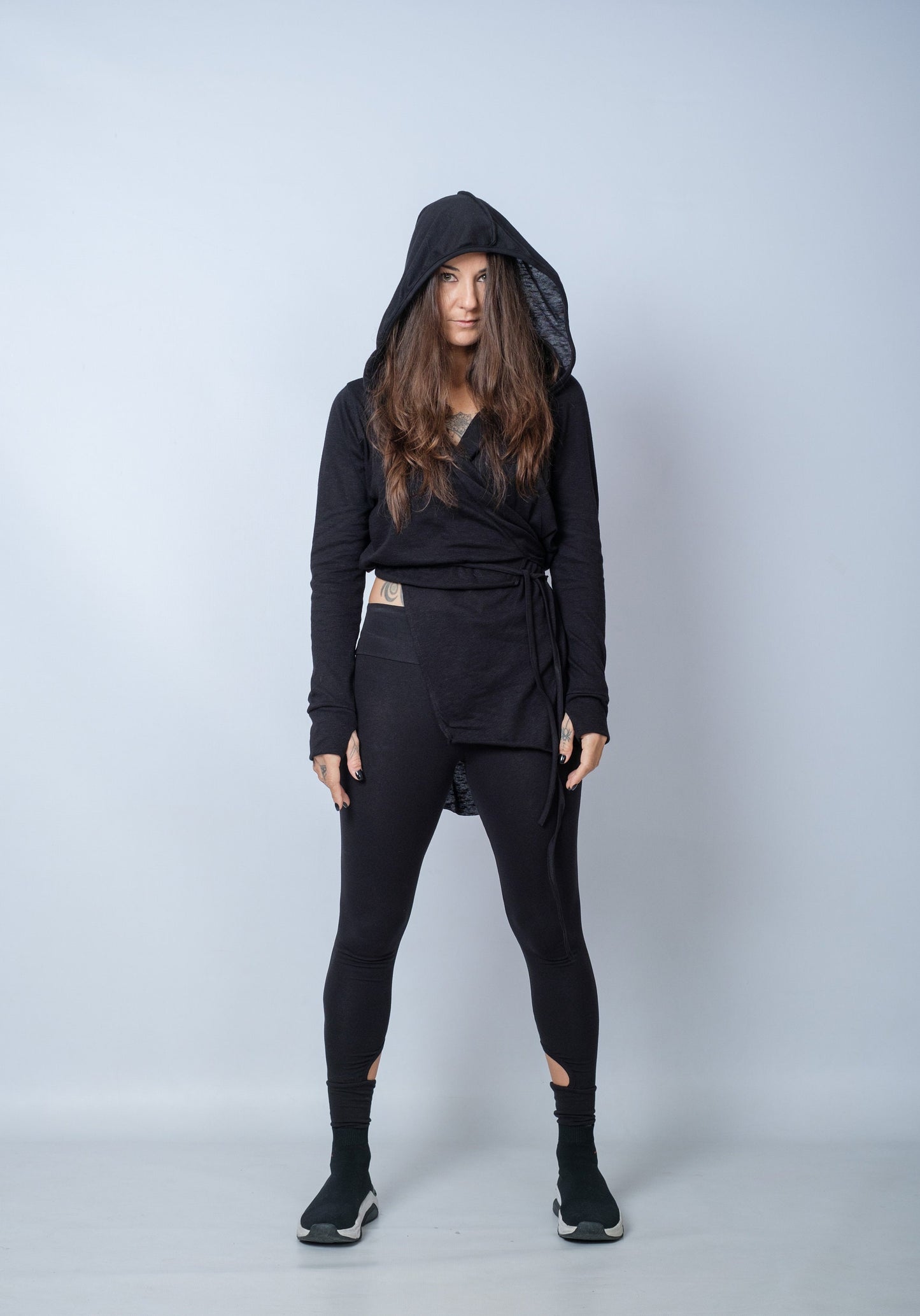 Black Asymmetric Cotton Cardigan