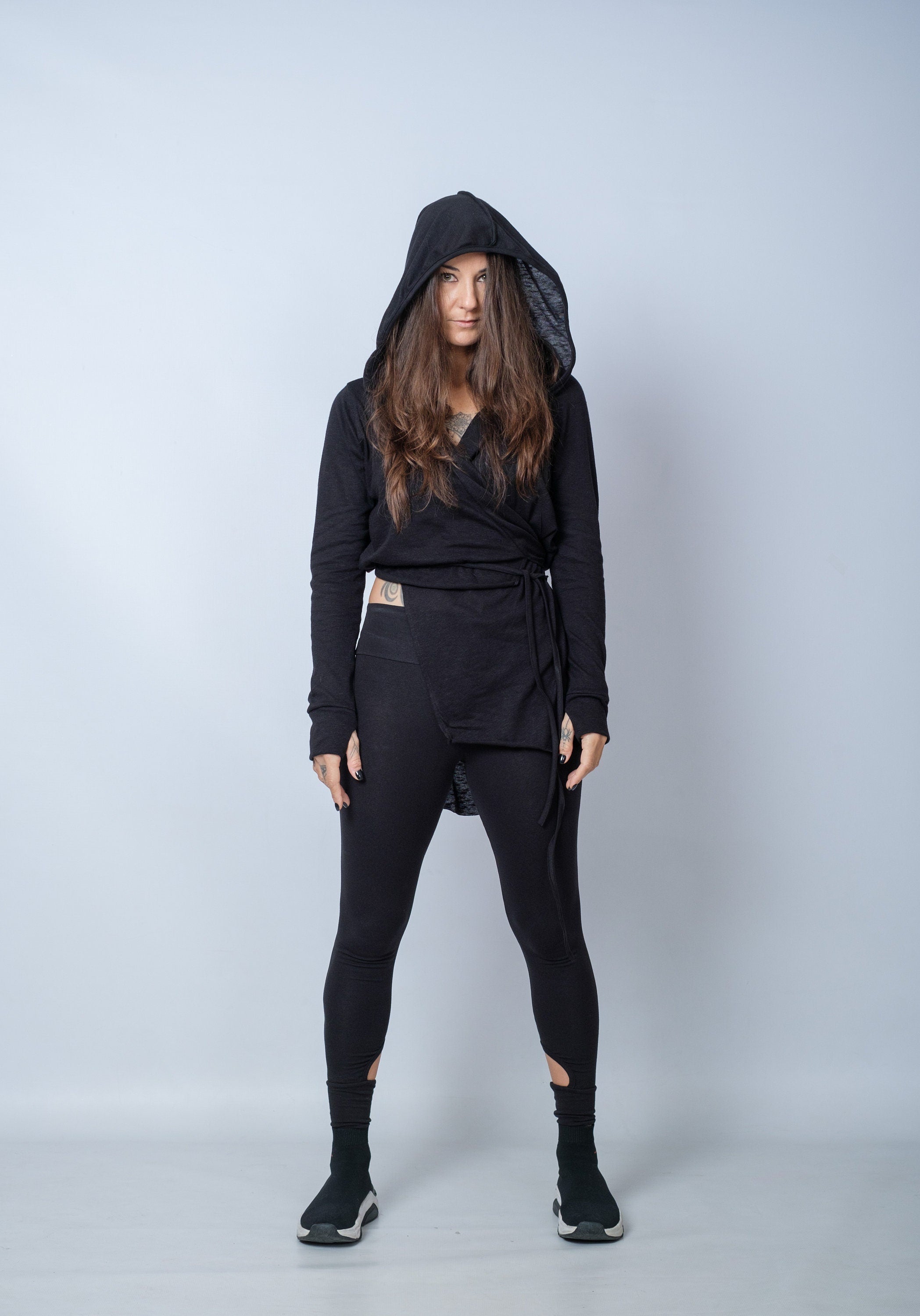 Black Asymmetric Cotton Cardigan
