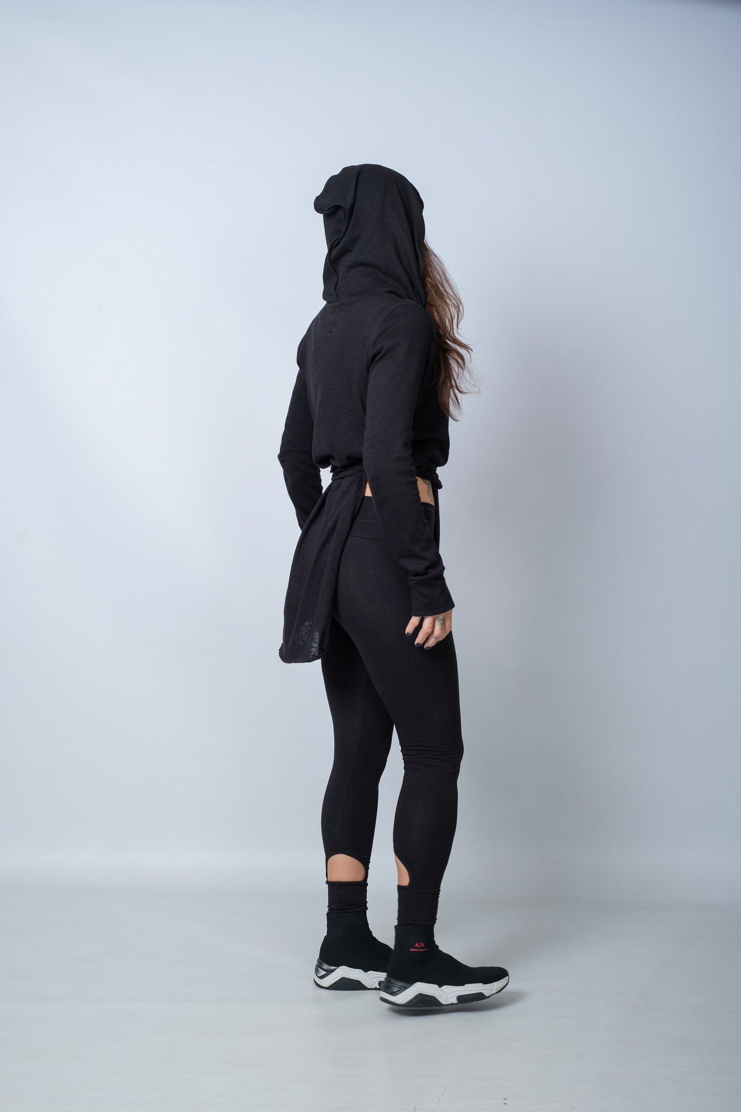 Black Asymmetric Cotton Cardigan