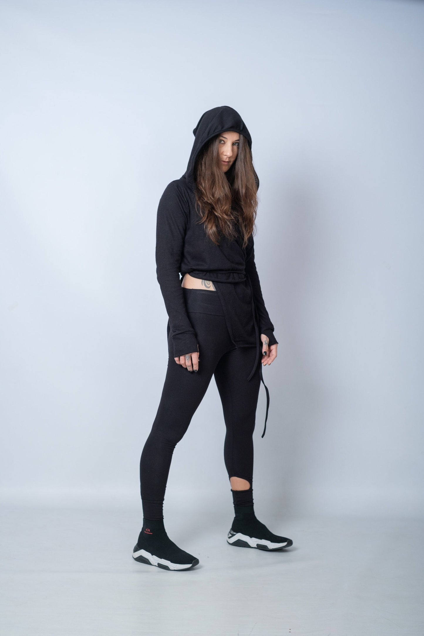 Black Asymmetric Cotton Cardigan