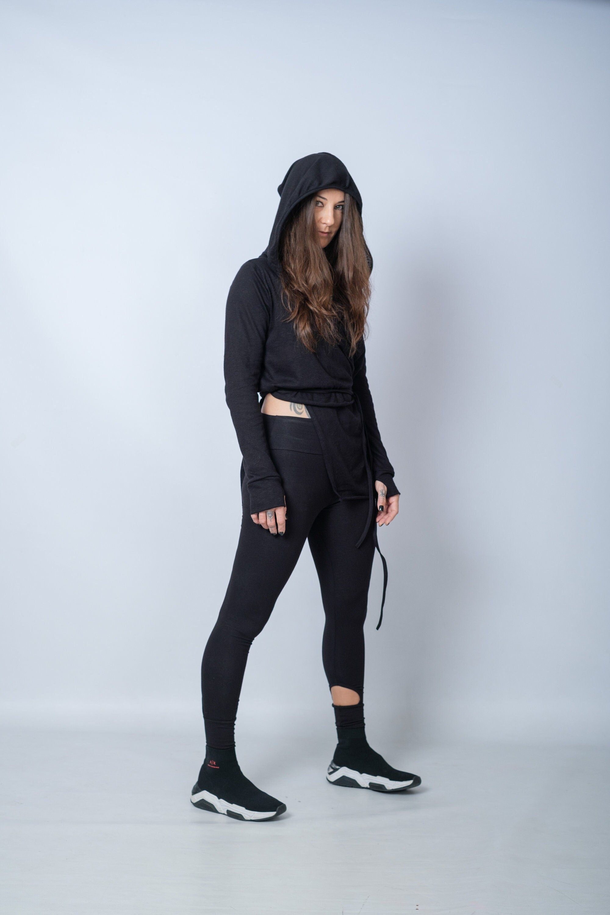 Black Asymmetric Cotton Cardigan
