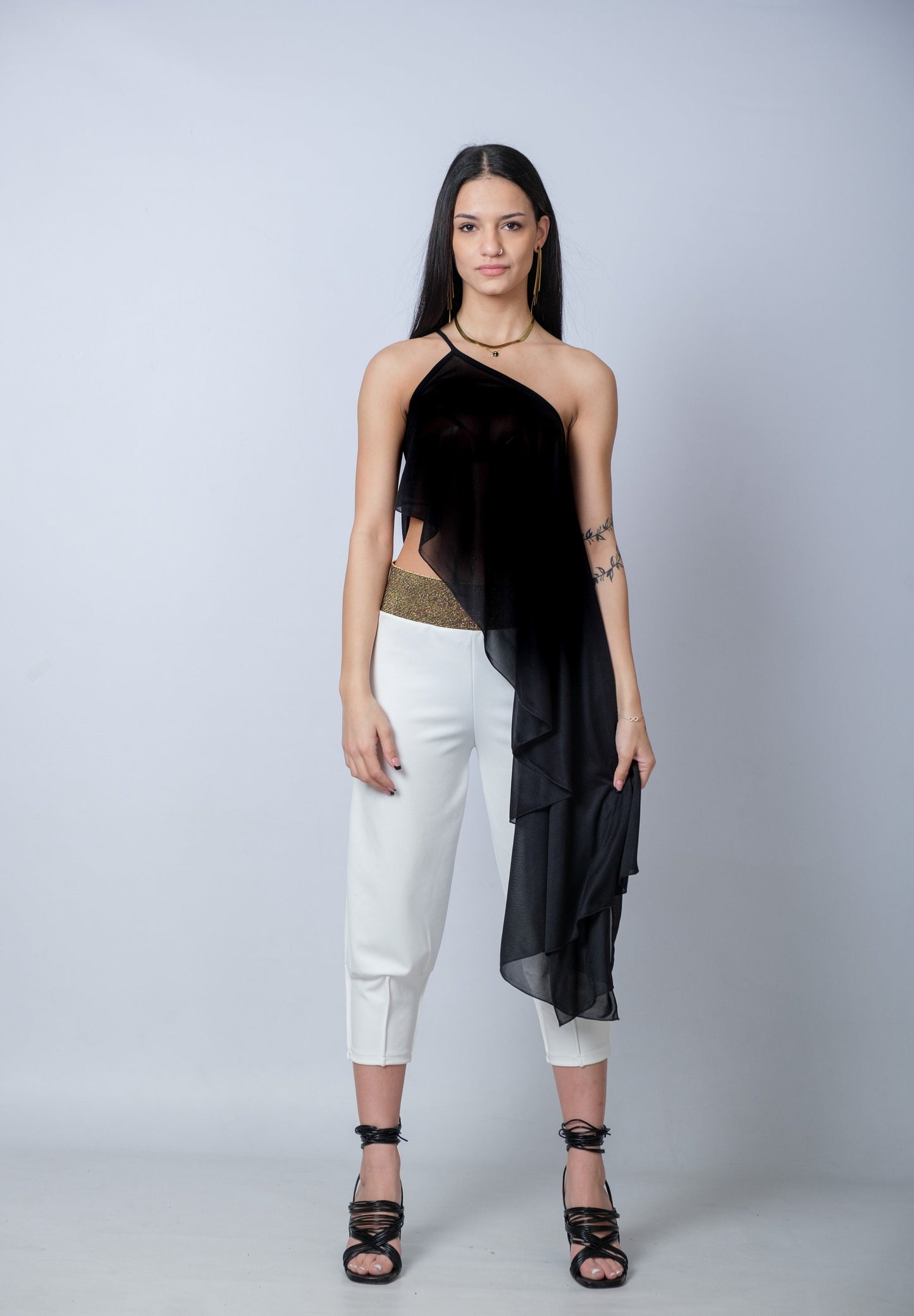 One Shoulder Asymmetric Black Tunic