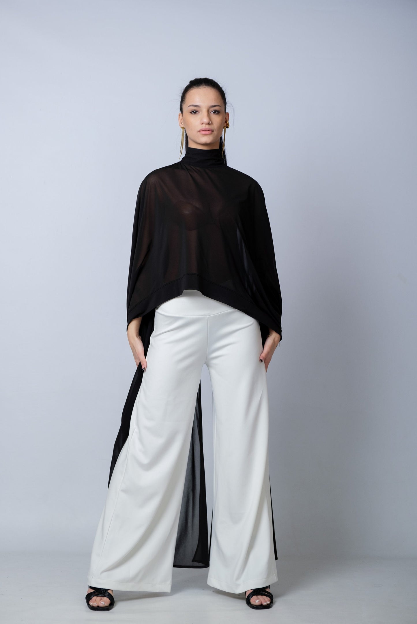 Extravagant Black Sheer Cape Tunic